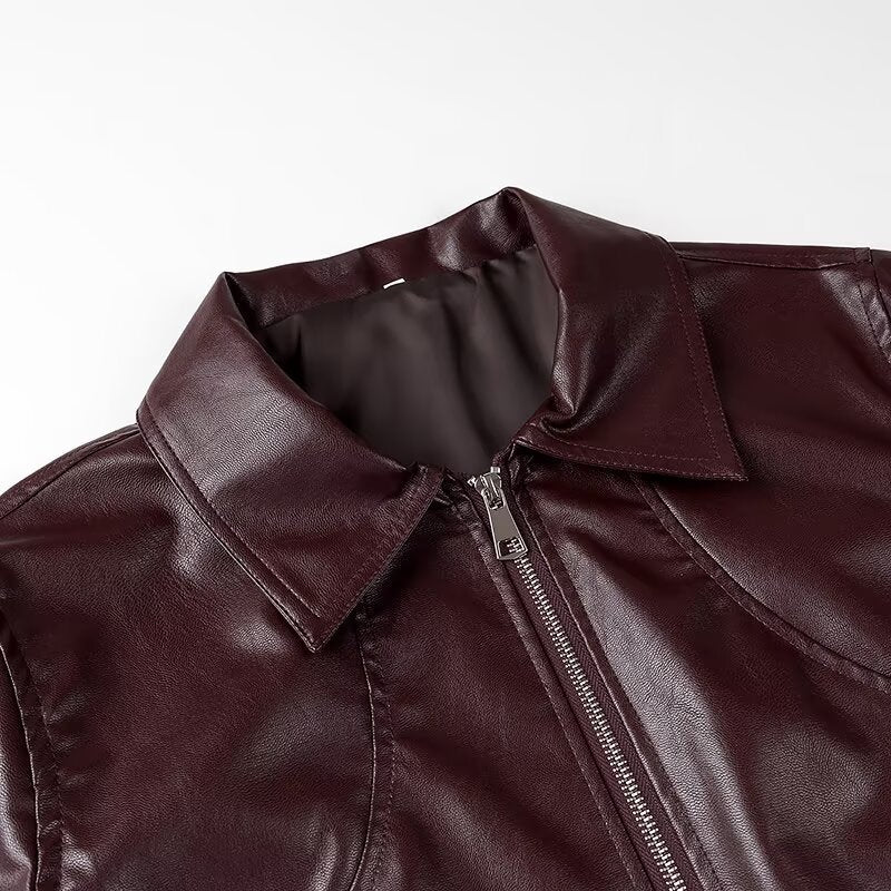 Women's fashionable faux leather jacket in vintage style with stand-up collar NOVAE