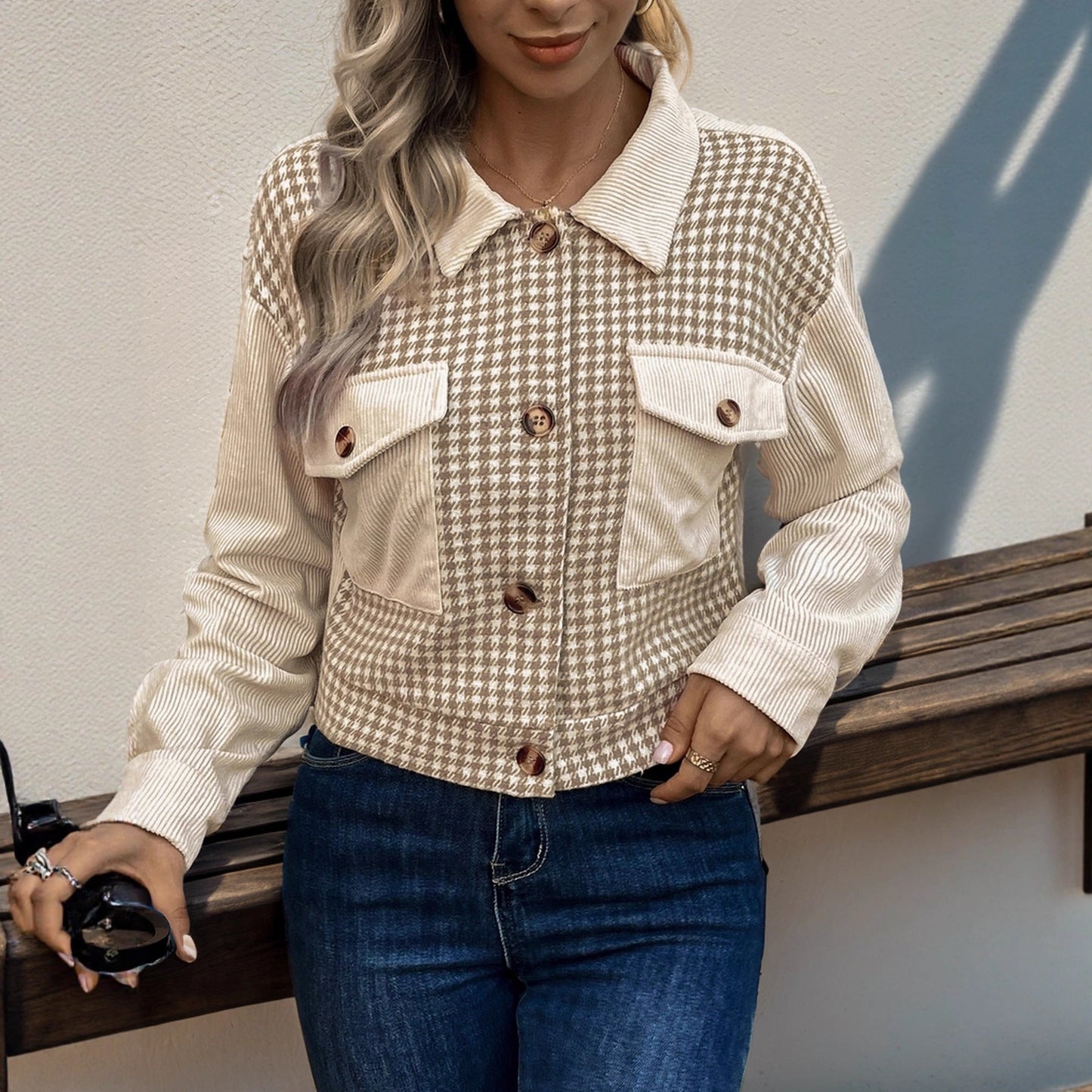 Women's fashionable plaid jacket with pockets NOVAE