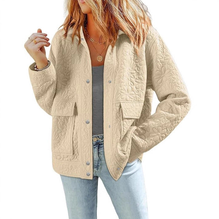 Women's quilted jacket with practical patch pockets and floral pattern NOVAE