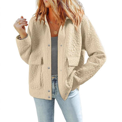 Women's quilted jacket with practical patch pockets and floral pattern NOVAE