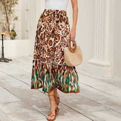 Women's maxi skirt with animal print and voluminous hem NOVAE