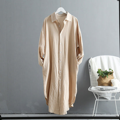 Women's long-sleeved shirt dress with classic button details and dropped shoulders NOVAE