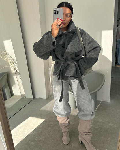 Women's Cozy Crop Sweater Set in Soft Material with Zip-Up Collar NOVAE