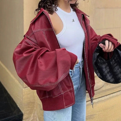 Women's modern faux leather jacket in a sporty cut with practical pockets NOVAE