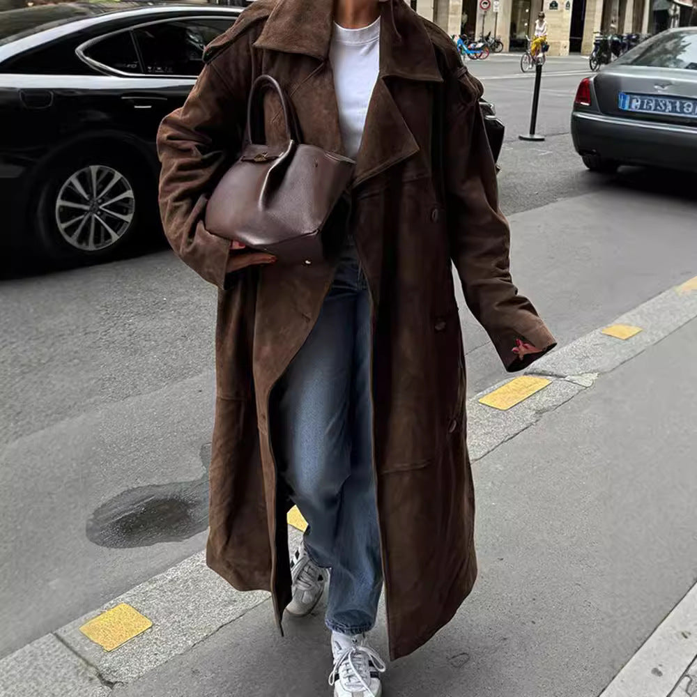 Women's Elegant Suede Trench Coat with a Generous Cut NOVAE