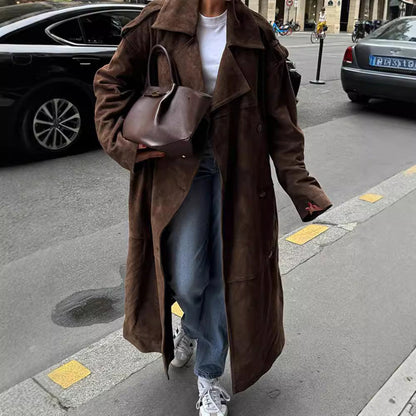 Women's Elegant Suede Trench Coat with a Generous Cut NOVAE