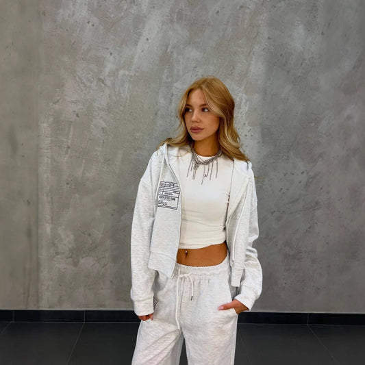 Women's casual leisure set with cropped hooded jacket and comfortable jogging pants NOVAE