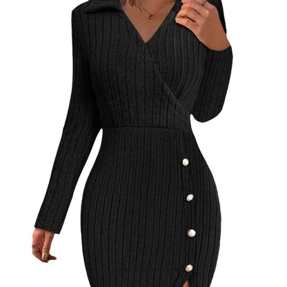 Women's knitted wrap dress with elegant buttons NOVAE