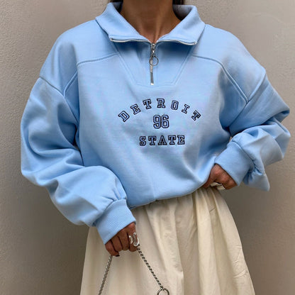 Women's sweatshirt with stylish stand-up collar and vintage print NOVAE