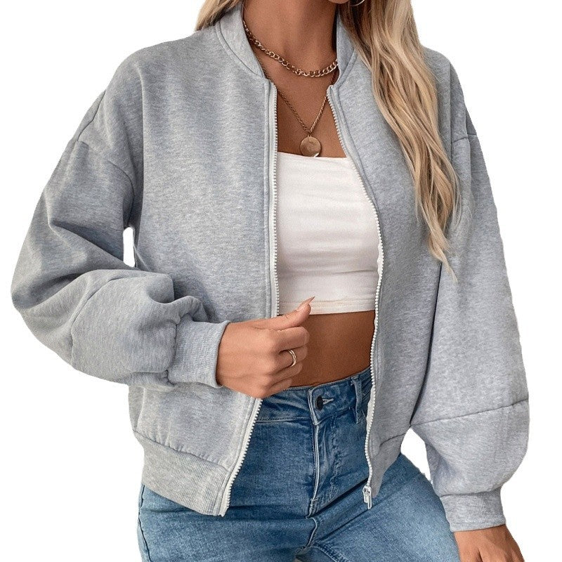 Women's sporty sweatshirt jacket with voluminous sleeves and high collar NOVAE