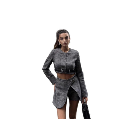 Women's chic cropped blazer with cool belt NOVAE