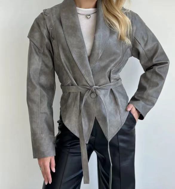 Women's elegant faux leather wrap jacket with decorative details NOVAE