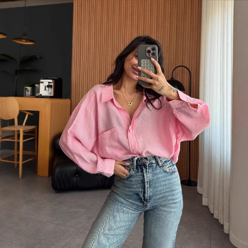 Women's oversized blouse shirt in soft linen fabric NOVAE