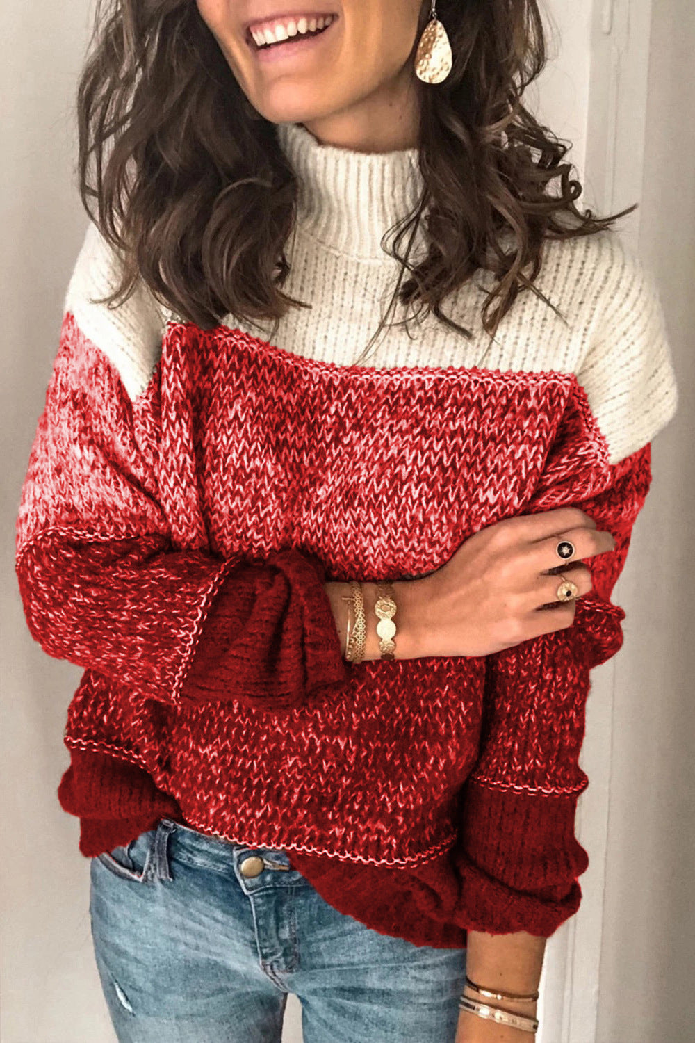 Women's sweater in a modern textured design with a high collar NOVAE