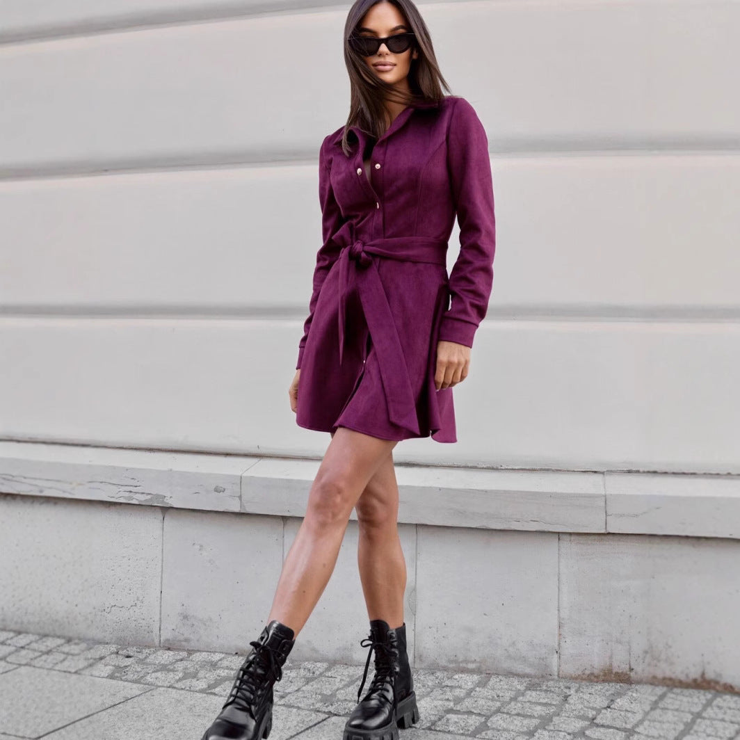 Women's shirt dress in soft faux suede with elegant waistline NOVAE