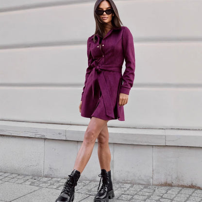 Women's shirt dress in soft faux suede with elegant waistline NOVAE