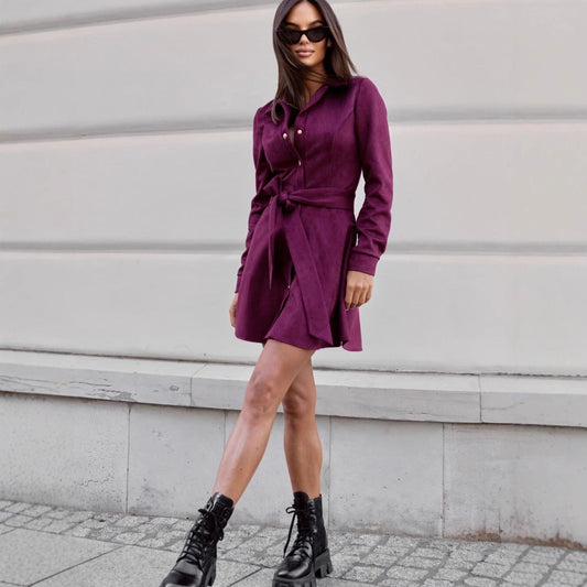 Women's shirt dress in soft faux suede with elegant waistline NOVAE