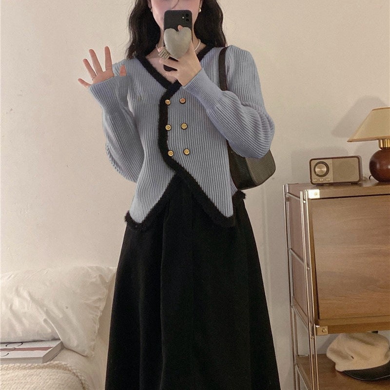 Women's cardigan with asymmetrical cut and gold button design NOVAE