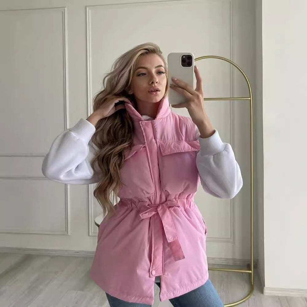 Women's sporty vest with hood and drawstring waist NOVAE