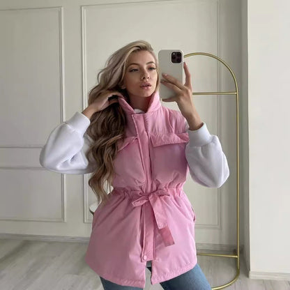 Women's sporty vest with hood and drawstring waist NOVAE