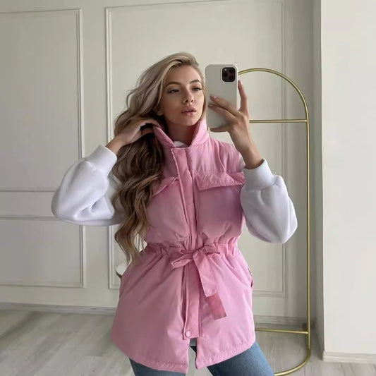 Women's sporty vest with hood and drawstring waist NOVAE