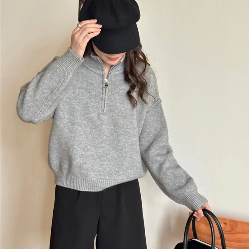 Women's casual pullover with short zipper and relaxed fit NOVAE