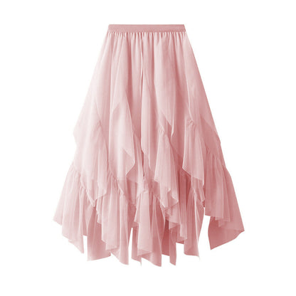 Women's Voluminous Tulle Skirt with Asymmetrical Hem and Multi-Layered Design NOVAE