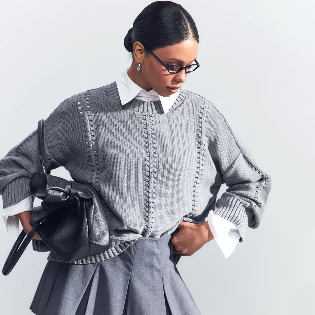 Women's Oversized Knit Sweater with Airy Texture and Special Details NOVAE