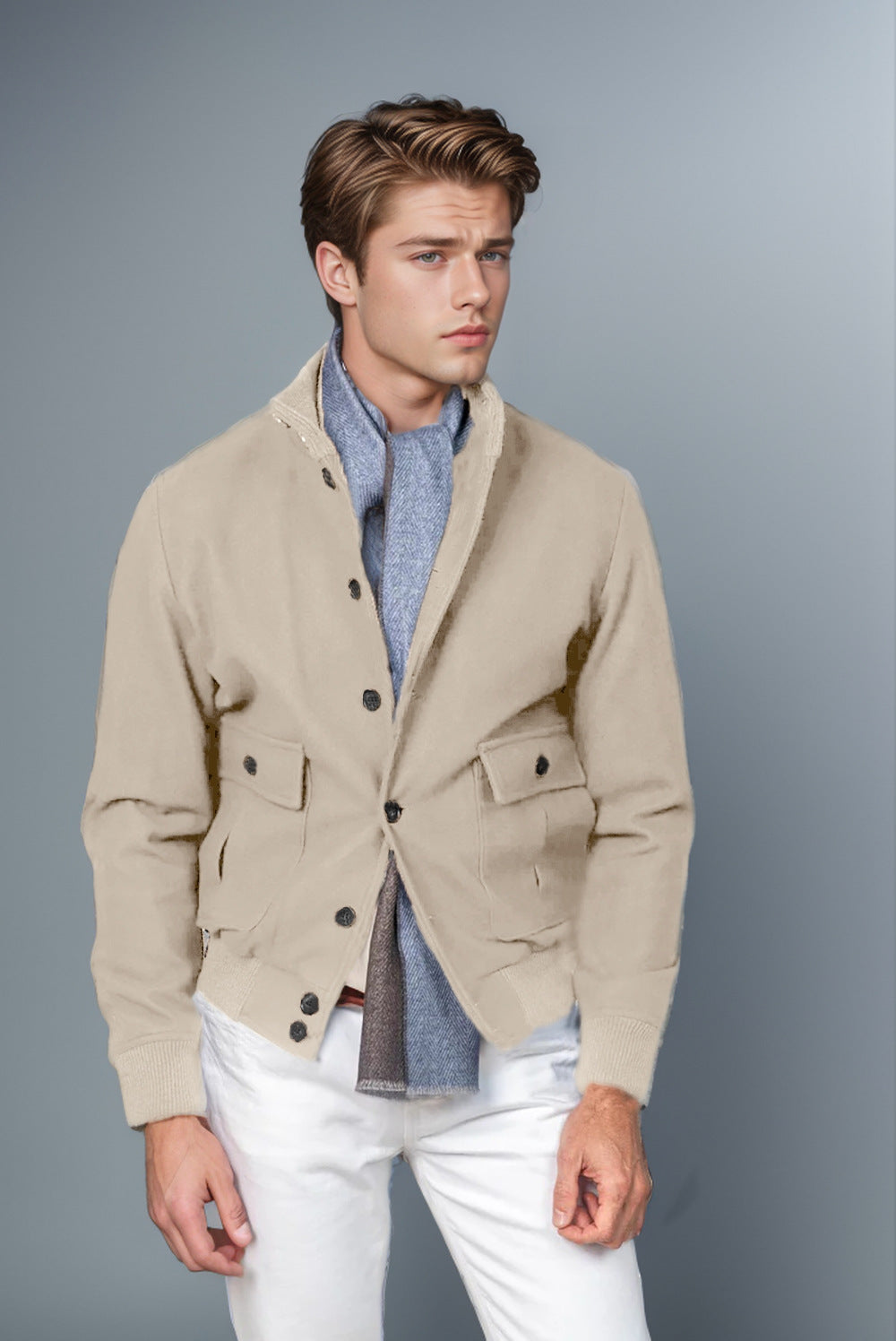 Men's casual transitional jacket with practical pockets and high collar NOVAE