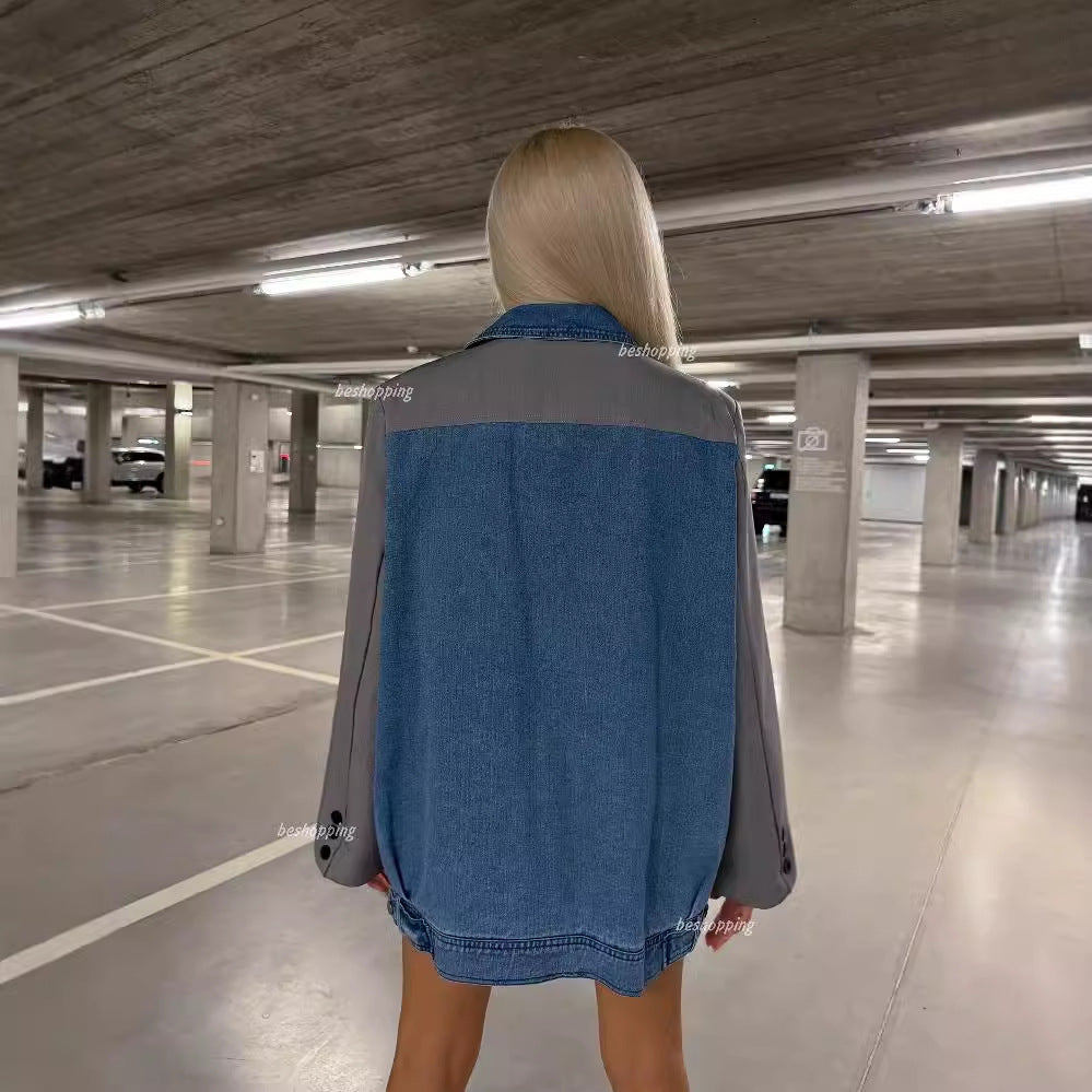 Women's fashionable blazer jacket with innovative denim design and elegant details NOVAE