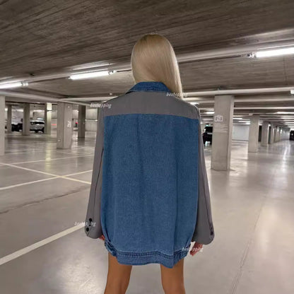 Women's fashionable blazer jacket with innovative denim design and elegant details NOVAE