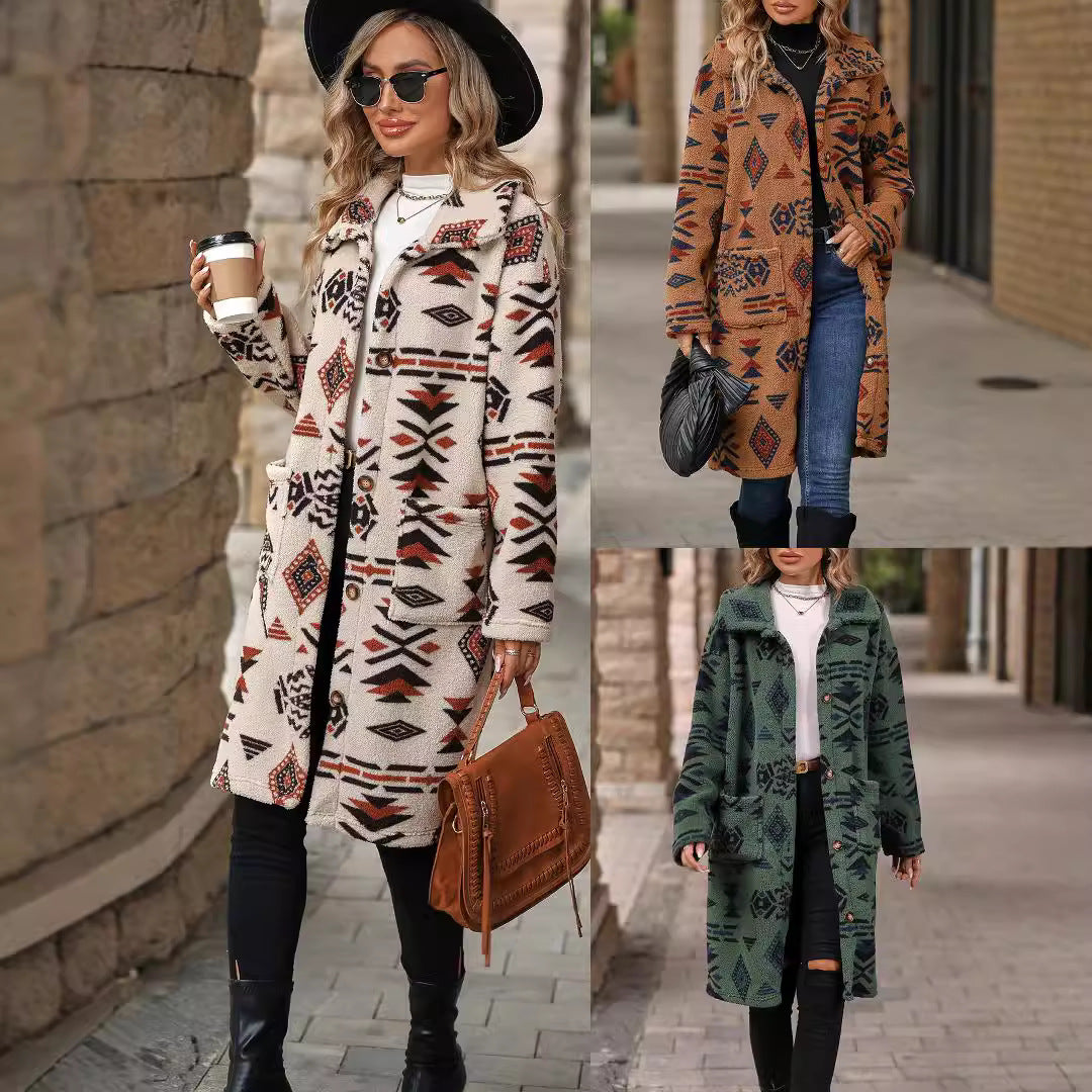 Women's fashionable teddy jacket with a unique geometric pattern NOVAE