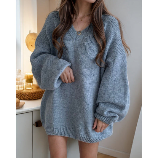 Women's Oversized V-Neck Wide Sleeve Knit Sweater NOVAE