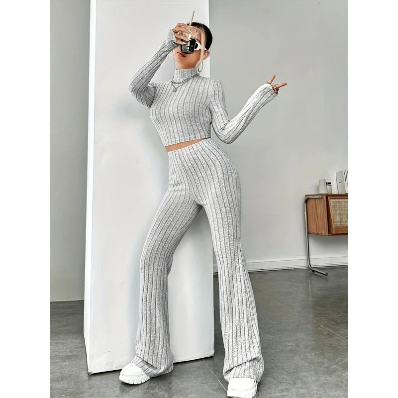 Women's two-piece set with high-necked sweater and flared trousers NOVAE