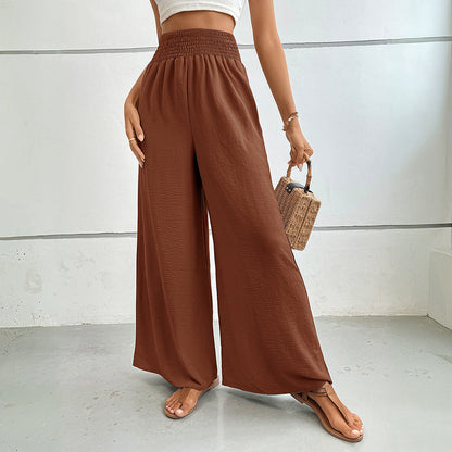 Women's wide-leg summer trousers with elasticated waistband NOVAE