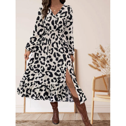 Women's maxi dress with asymmetrical cut and trendy leopard print NOVAE