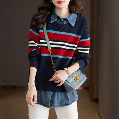 Women's striped knit sweater with a relaxed fit and comfortable feel NOVAE