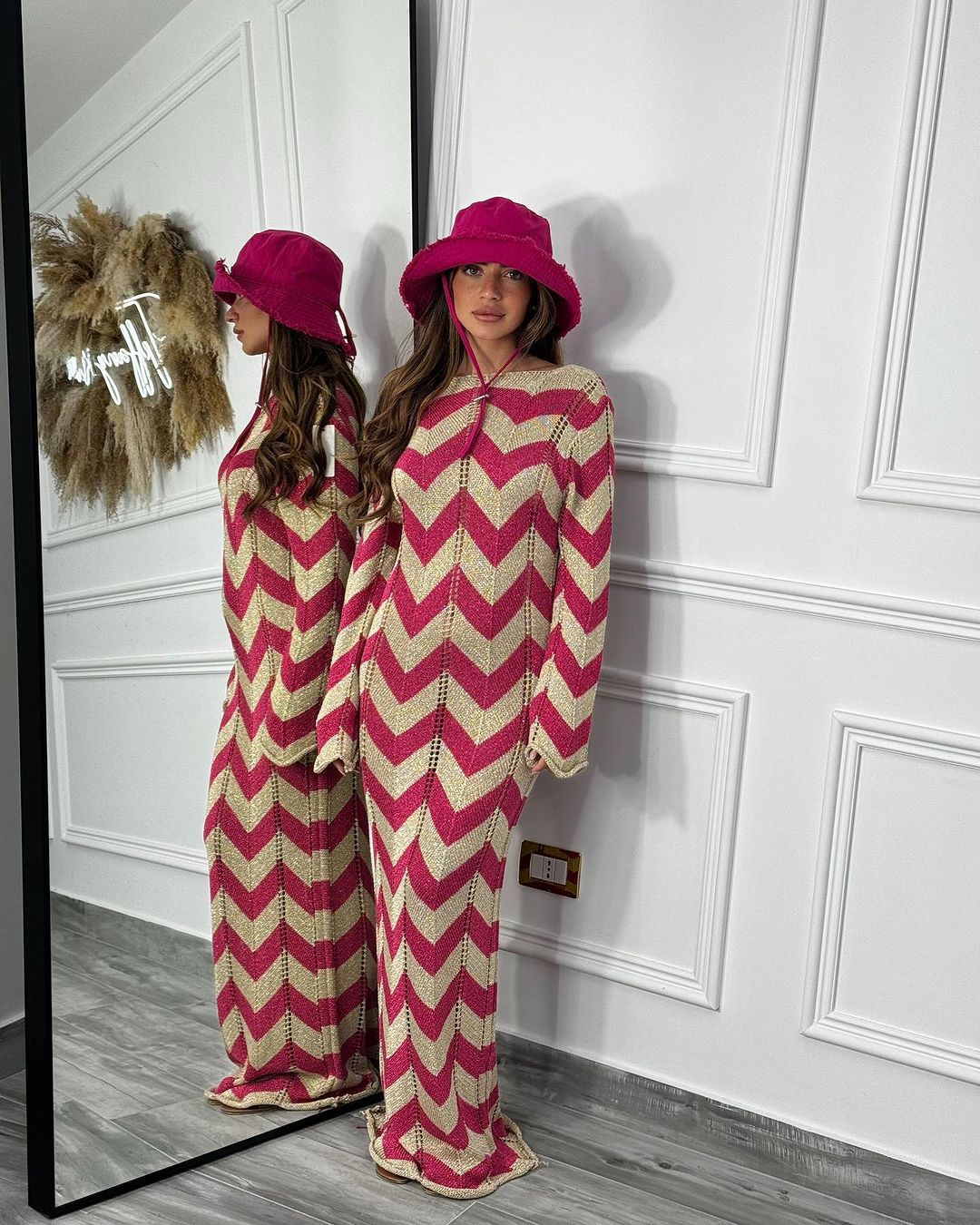 Women's knitted dress with zigzag design and wide cut NOVAE