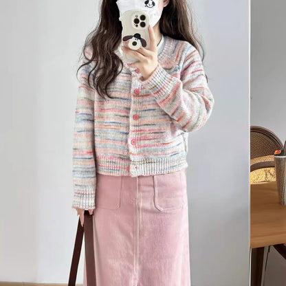 Women's cardigan with colorful pattern and delicate buttons NOVAE