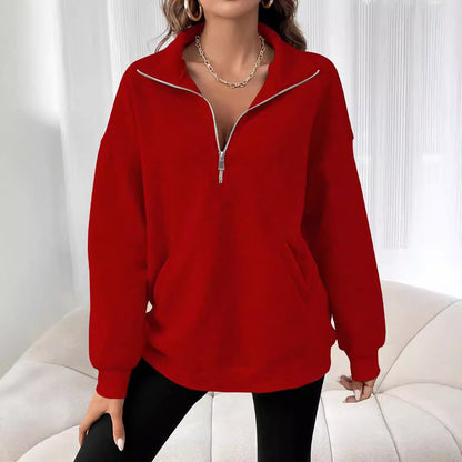 Women's casual pullover with short zipper and kangaroo pocket NOVAE