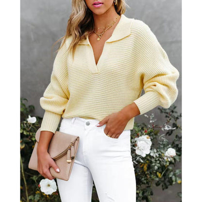 Women's fashionable sweater with wide collar and ribbed texture NOVAE