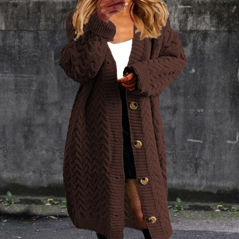 Women's chunky knit cardigan with button details and textured pattern NOVAE