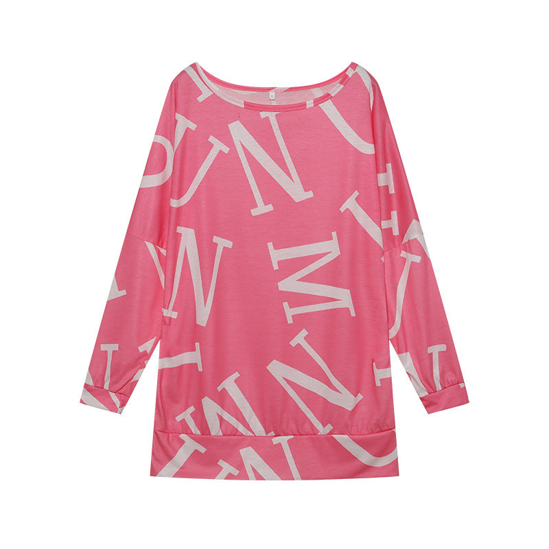 Women's oversized long-sleeved shirt with modern lettering and elasticated waistband NOVAE