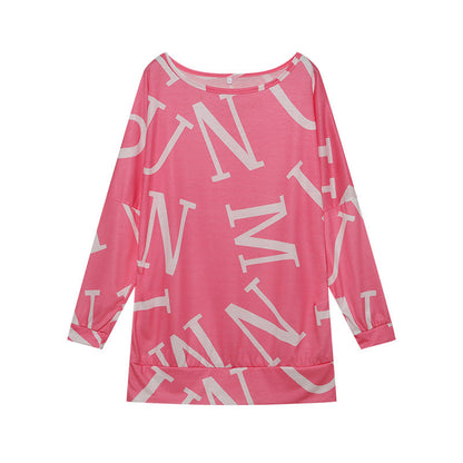 Women's oversized long-sleeved shirt with modern lettering and elasticated waistband NOVAE