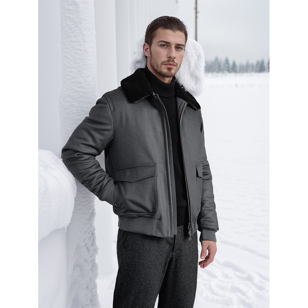 Men's bomber jacket with fleece collar and practical pockets NOVAE