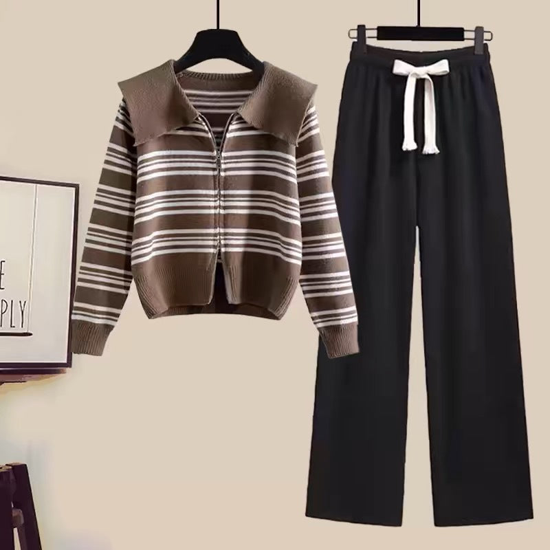 Women's cardigan with zipper and wide-leg trousers NOVAE