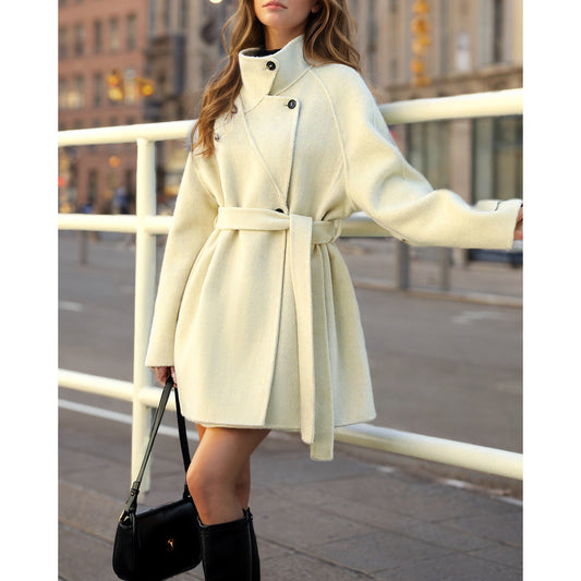 Women's fashionable transitional jacket with belt and high-closing collar NOVAE