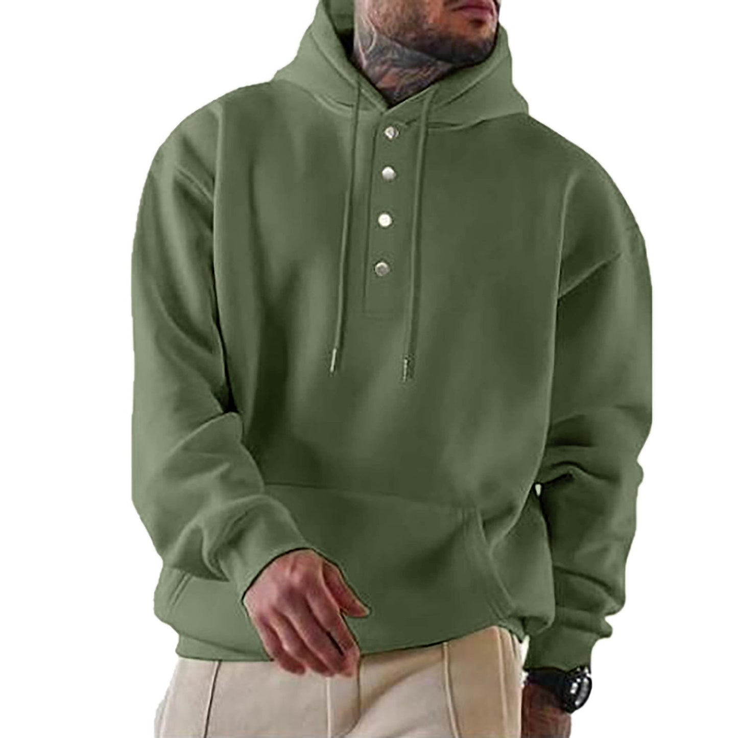 Men's Casual Hoodie with Button Placket and Pockets NOVAE
