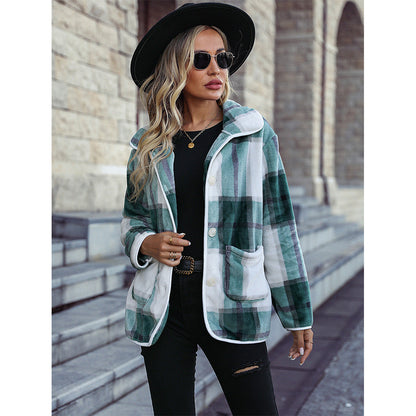Women's soft plaid coat with modern button details NOVAE