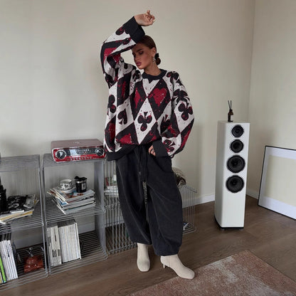 Women's oversized sweater with creative patterns and a wide cut NOVAE